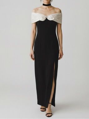 Vintage 90s Reggio Classic formal gown offtheshoulder silhouette white satin bow